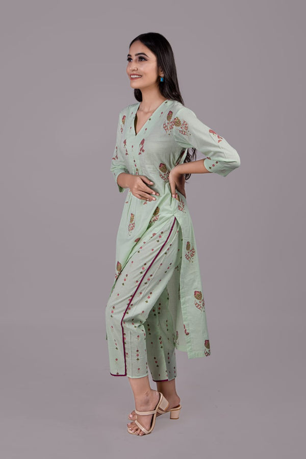 Adaara Neon Block Print Kurta Palazzo Set - Adaara