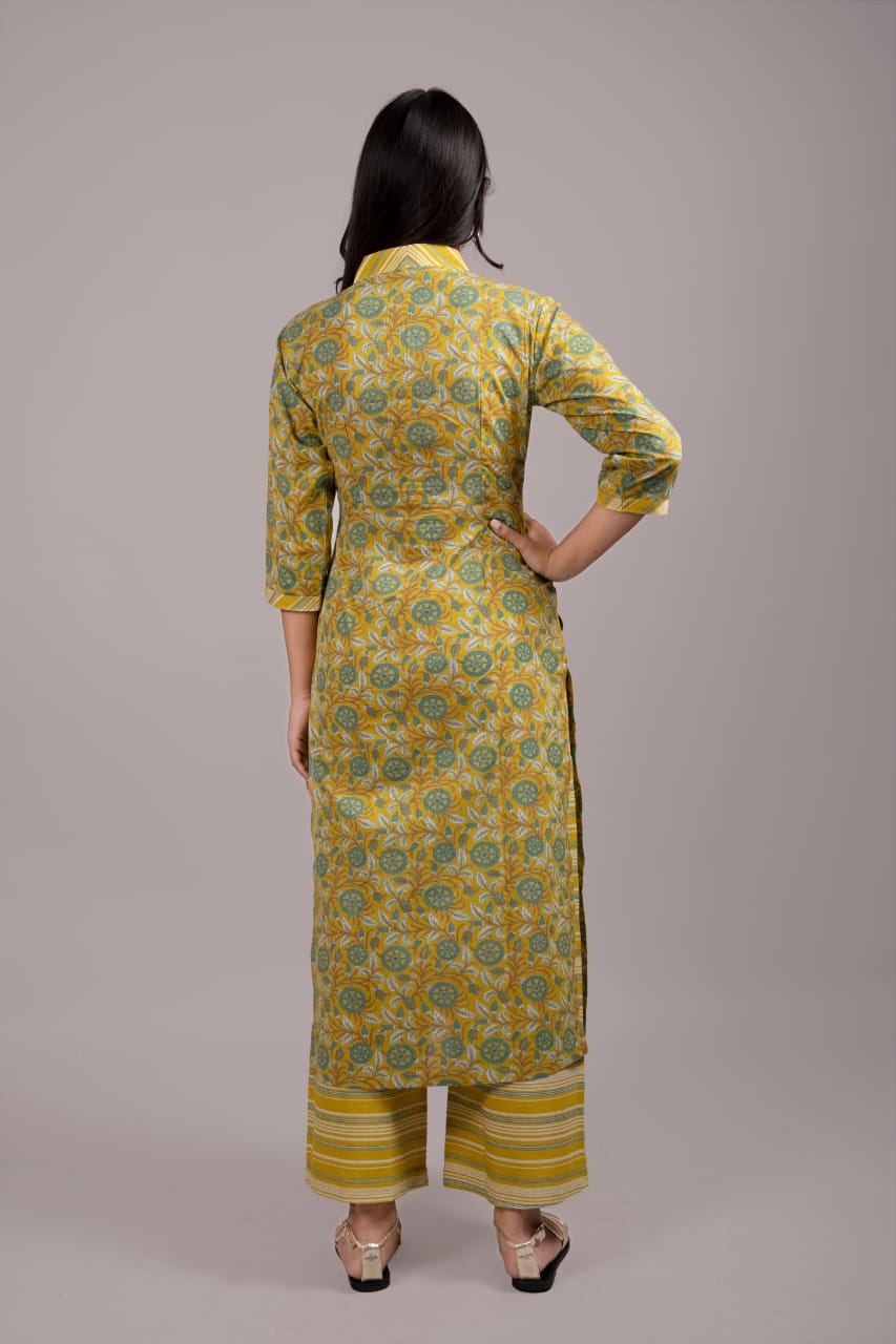 Yellow Gota Stripes Kurta Palazzo - Adaara