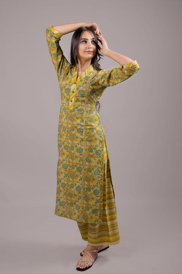 Yellow Gota Stripes Kurta Palazzo - Adaara