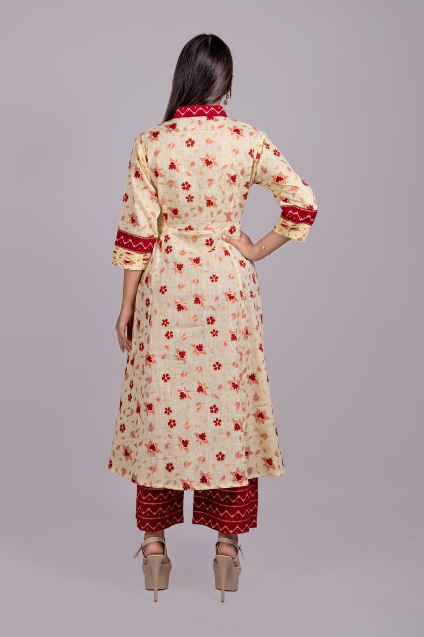 Adaara Off White and Red Kurta Palazzo Set - Adaara